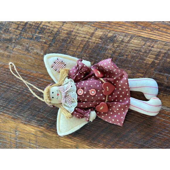 Fabric Angel Doll Christmas Ornament With Heart Accents & Hanging Cord - Picture 4 of 6